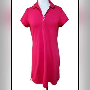 Lands End Midi Dress M/P 10-12 Hot Pink Collared Shirt Woman Preppy Baumwool  di